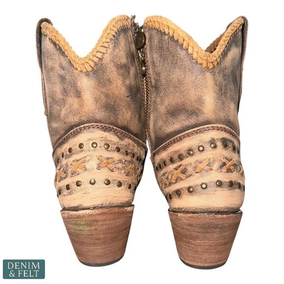 Liberty Black Vintage Canela Studded Leather Boots Brown Distressed Booties - Picture 10 of 16